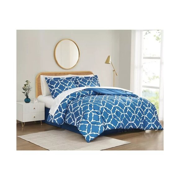 Pem America Harmony 8 Pc Comforter Set Blue and White Queen $100 - Picture 1 of 7